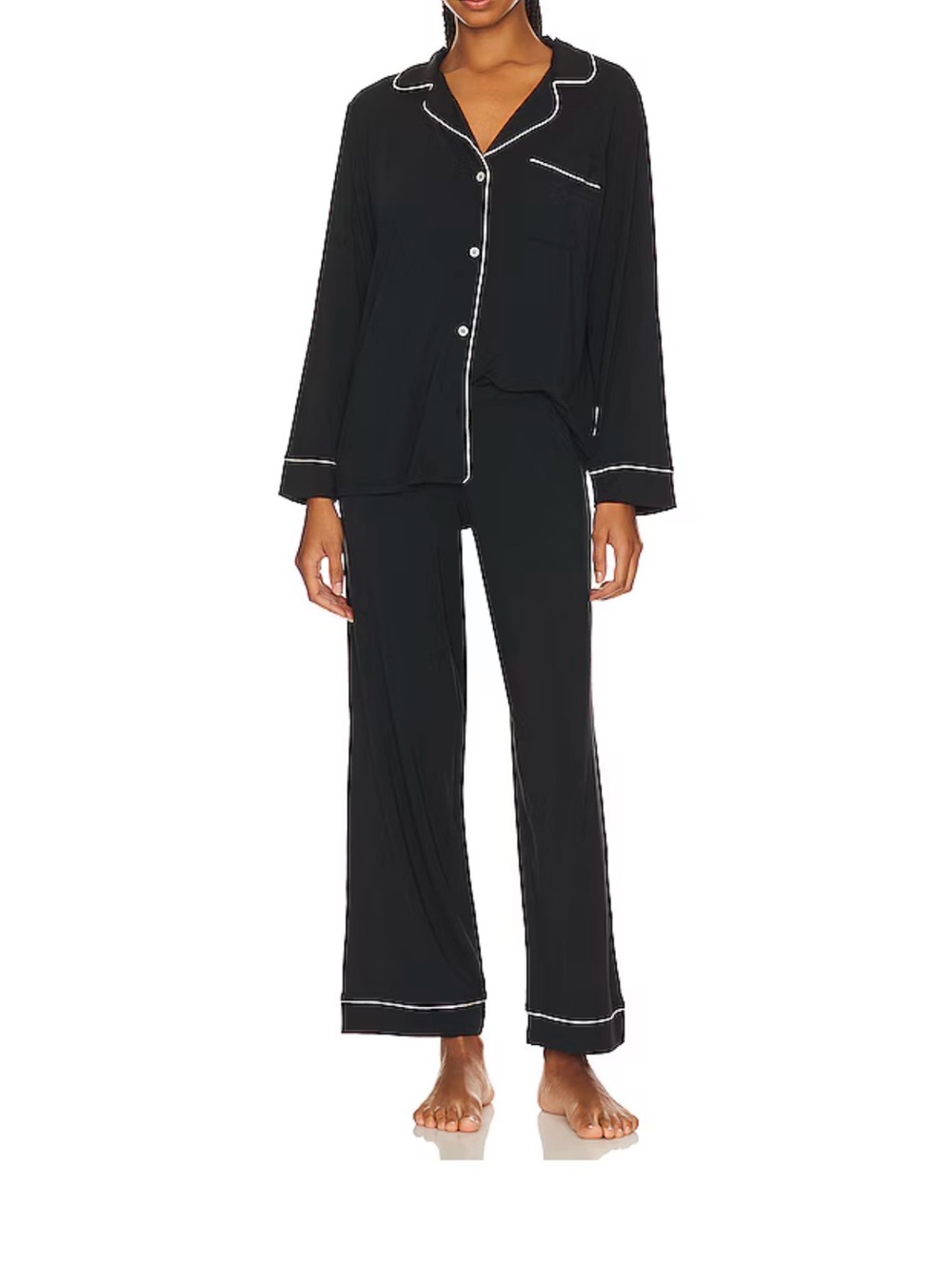 Eberjey Black Pajama Set with White Piping